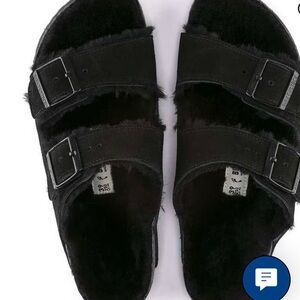 Birkenstock shearling Arizona sandals sz 40 black big buckle worn very little